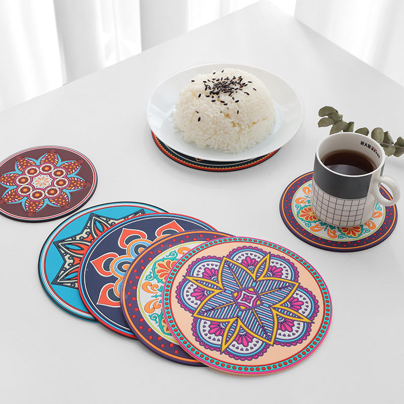 [large size three-dimensional pattern] ethnic style silicone household creative insulation placemat dish mat coffee cup mat