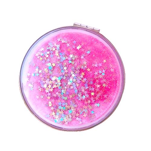 Cyber Celebrity Style Quicksand Mirror Double-Sided Girl Heart round Mirror Handheld Makeup Mirror Portable Folding Makeup Mirror