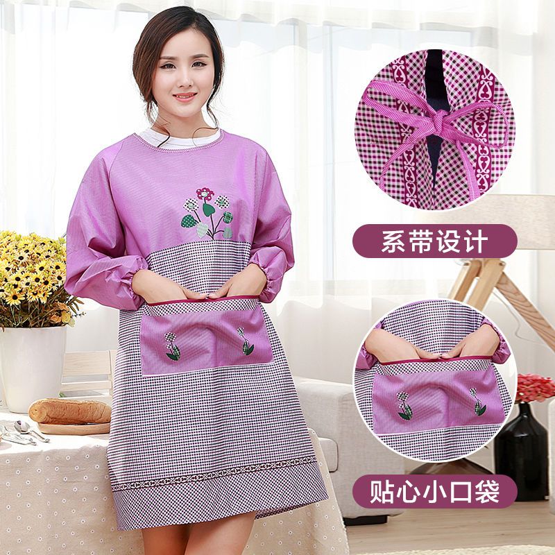 Korean Style Apron Women's Long-Sleeved Oil-Proof Kitchen Overclothes Cute Waist Skirt Work Clothes Household Breathable Mom Clothes