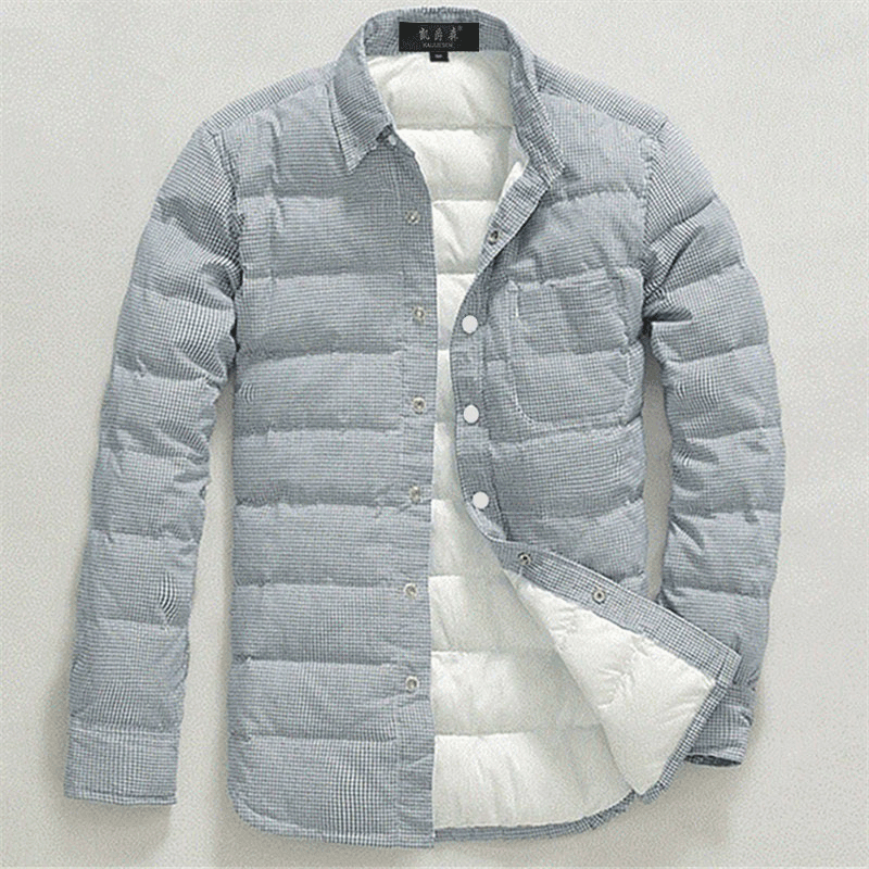 autumn and winter men‘s down cotton warm shirt coat korean style plus size fleece-lined thicker plaid shirt slim-fitting cotton-padded jacket