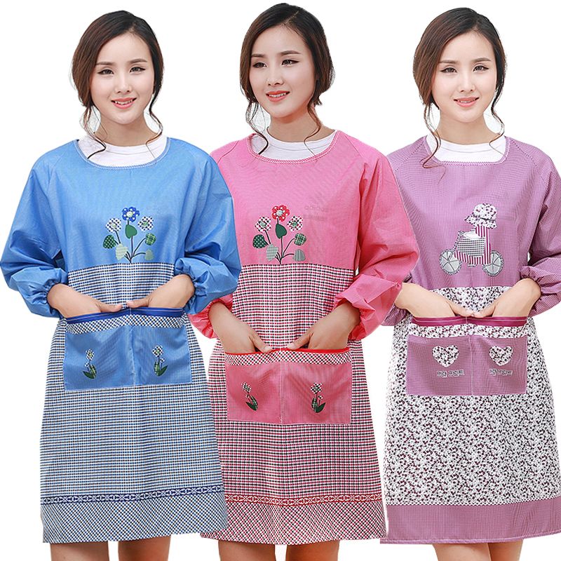 Korean Style Apron Women's Long-Sleeved Oil-Proof Kitchen Overclothes Cute Waist Skirt Work Clothes Household Breathable Mom Clothes