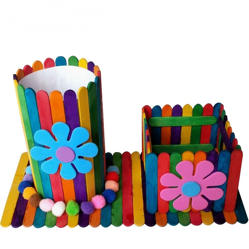 color pen holder popsicle stick ice cream stick diy handmade model pen holder children educational assembly toy material