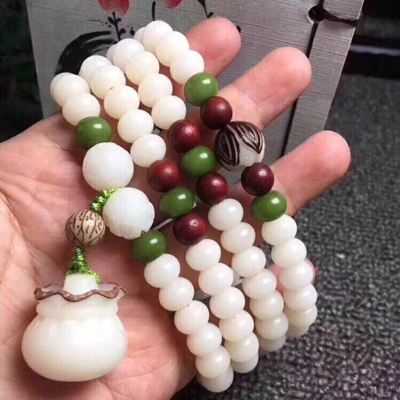 Natural White Jade Bodhi Bracelet 108 Bodhi Seed Beads Bracelet Men and Women All-Matching Necklace Long and Simple Crafts