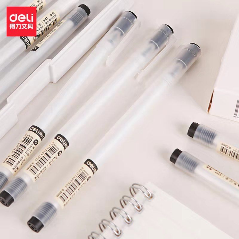 Deli Gel Pen Office Stationery Neutral Black Carbon Pen Simple Frosted Transparent Primary and Secondary School Supplies Ball Pen
