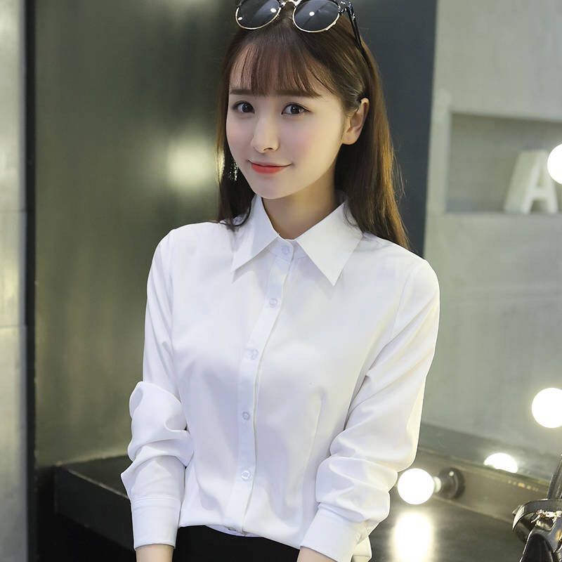 spring and autumn new white shirt women‘s professional slim fit slimming anti-emptied formal suit work clothes plus size korean style bottoming shirt