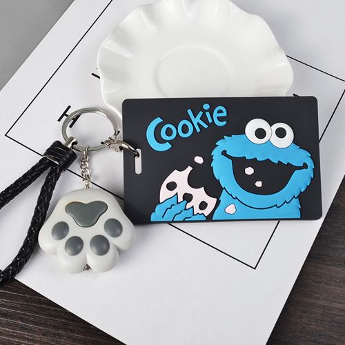 Sesame Street Bus Card Holder Student School Card Meal Card Access Control Cute Cartoon Silicone Protective Case Keychain Lanyard