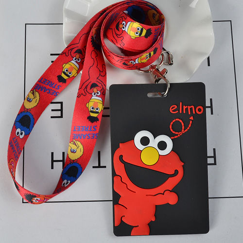 Sesame Street Bus Card Holder Student School Card Meal Card Access Control Cute Cartoon Silicone Protective Case Keychain Lanyard