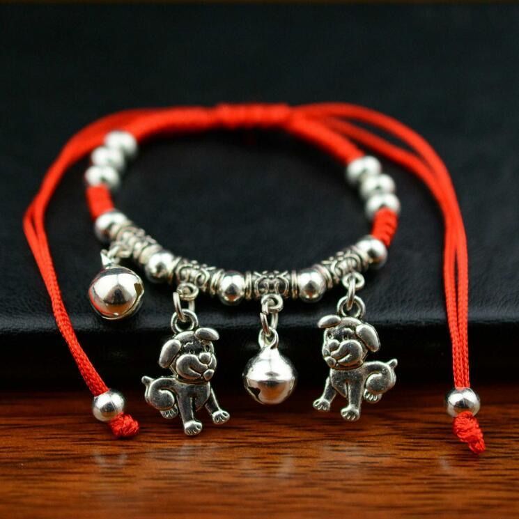 Tibetan Silver Zodiac Silver Bracelet Anklet Animal Year Woven Red Rope Ankle Ring Anklet Foot String Ornament