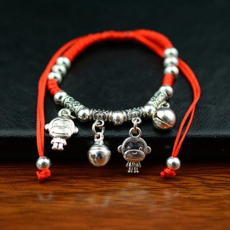 Tibetan Silver Zodiac Silver Bracelet Anklet Animal Year Woven Red Rope Ankle Ring Anklet Foot String Ornament