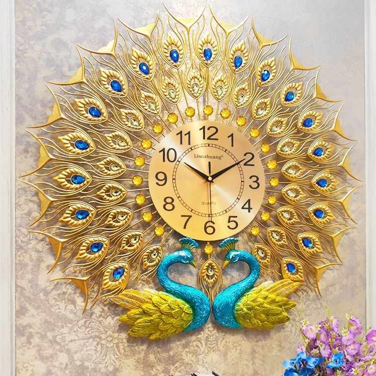 lioele les clock peacock wall clock living room chinese style clock electronic clock mute european creative quartz clock