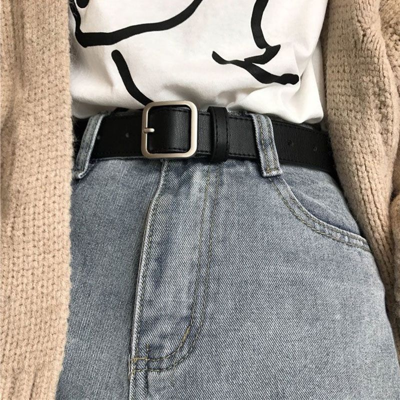 simple style square buckle belt unisex wide belt female student korean fashion ins pants belt all-match black