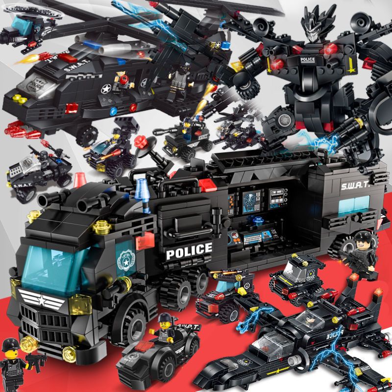 compatible with lego military building blocks boys children educational police puzzle pubg toy police car birthday gift