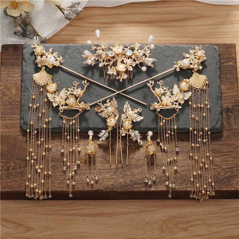 headdress for han chinese clothing full set hairpin hairpin tuinga crown female tassel super fairy hairpin archaistic ancient costume hair accessories ornament