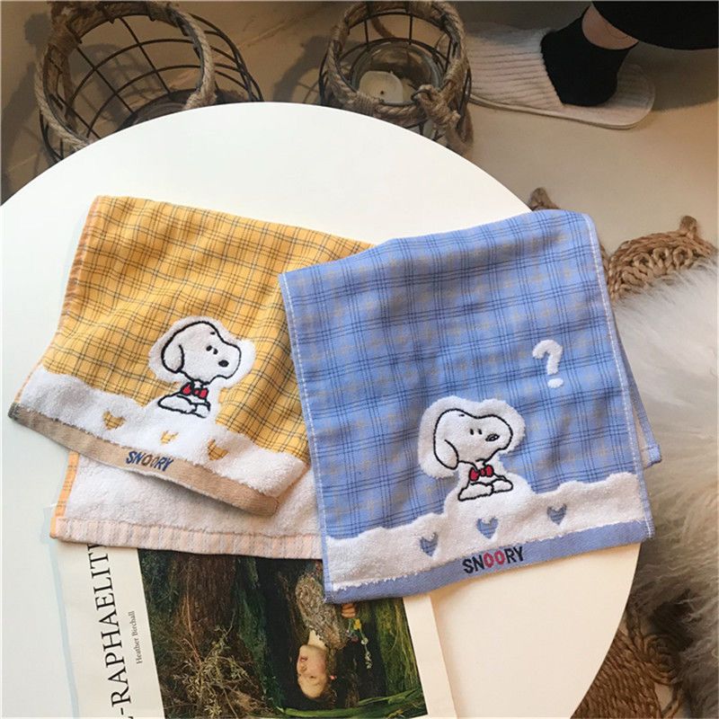 korean ins creative cute cartoon snoopy girl heart student childlike plaid soft absorbent face towel