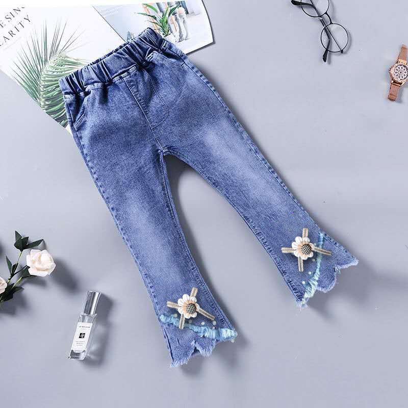 girls‘ jeans 2024 new spring and autumn clothing little girl outer wear pants baby girl denim pants children tide