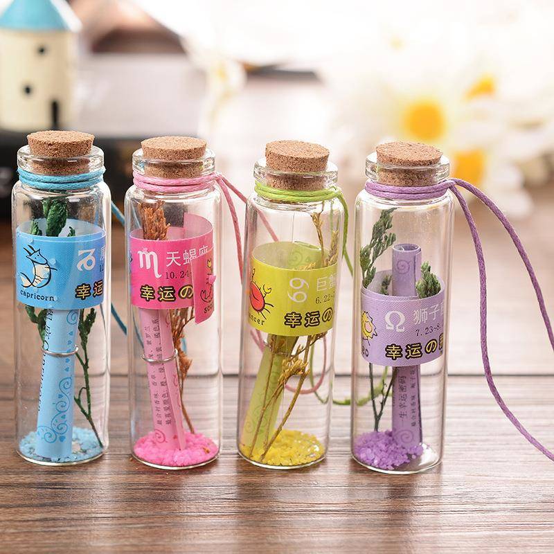 mini 12 constellation star small size wooden plug glass bottle mini drift bottle wish bottle cap home lucky bottle