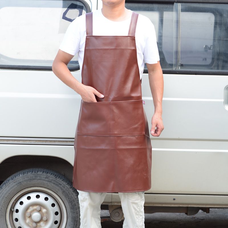 Strap Barmskin Waterproof and Oil-Proof Soft Leather plus Size Extra Long Wear-Resistant Work Clothes Unisex Kitchen Pu Leather Apron