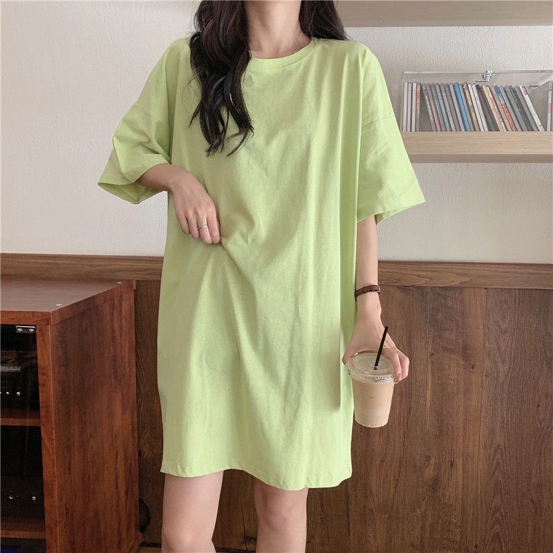 candy color nightdress for women summer short sleeve thin pajamas korean style cute half sleeve cotton dress home wear for women
