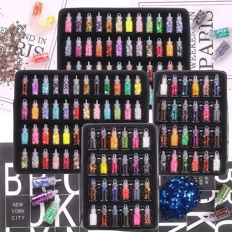 Internet Celebrity Nail Beauty Rhinestone Ornaments 48 Color Mixed Glass Bottle Shimmering Powder Sequins Caviar Nail Jewelry Set Shiny Diamond