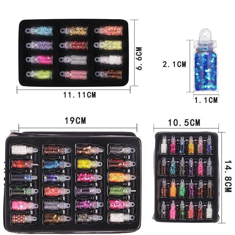 Internet Celebrity Nail Beauty Rhinestone Ornaments 48 Color Mixed Glass Bottle Shimmering Powder Sequins Caviar Nail Jewelry Set Shiny Diamond