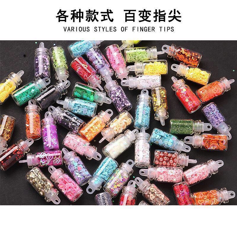 Internet Celebrity Nail Beauty Rhinestone Ornaments 48 Color Mixed Glass Bottle Shimmering Powder Sequins Caviar Nail Jewelry Set Shiny Diamond