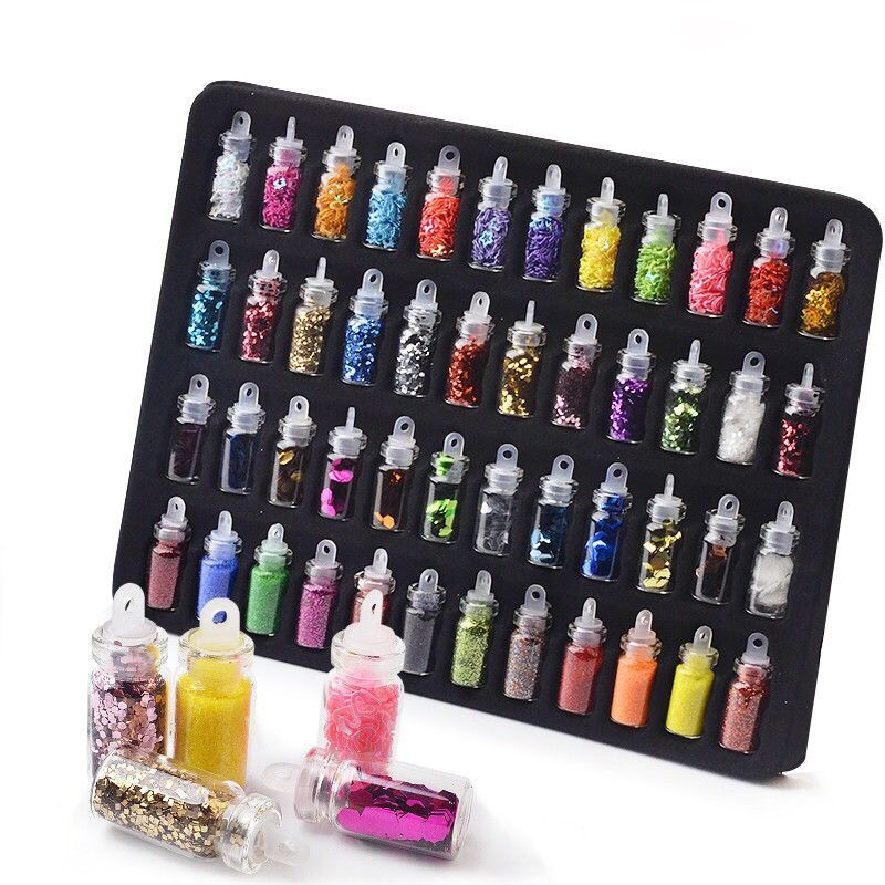 Internet Celebrity Nail Beauty Rhinestone Ornaments 48 Color Mixed Glass Bottle Shimmering Powder Sequins Caviar Nail Jewelry Set Shiny Diamond