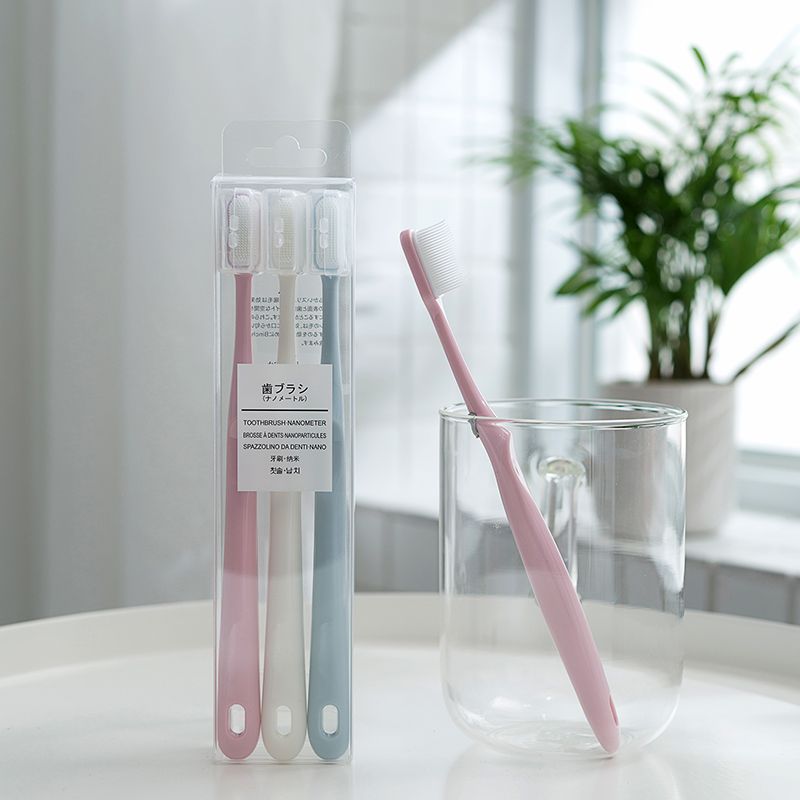 Toothbrush High-End Nano Ultra-Fine Soft Fur Adult Tiktok Value Student Japanese Macaron Couple Family Toothbrush