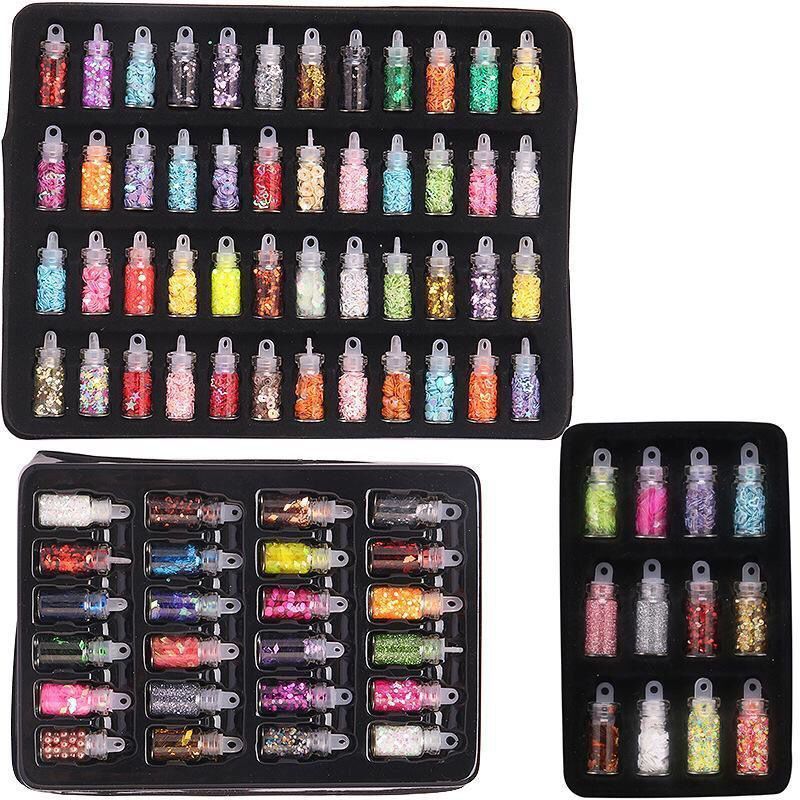 Internet Celebrity Nail Beauty Rhinestone Ornaments 48 Color Mixed Glass Bottle Shimmering Powder Sequins Caviar Nail Jewelry Set Shiny Diamond