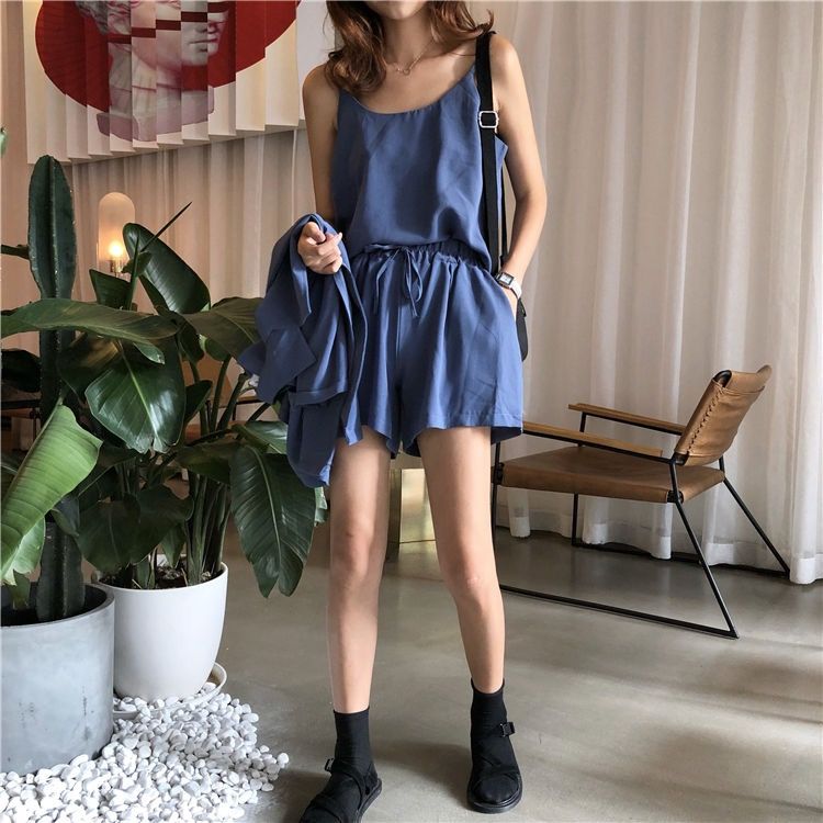 37797-2021春夏新款韩版女神范时尚三件套小吊带西装外套高腰短裤套装女-详情图