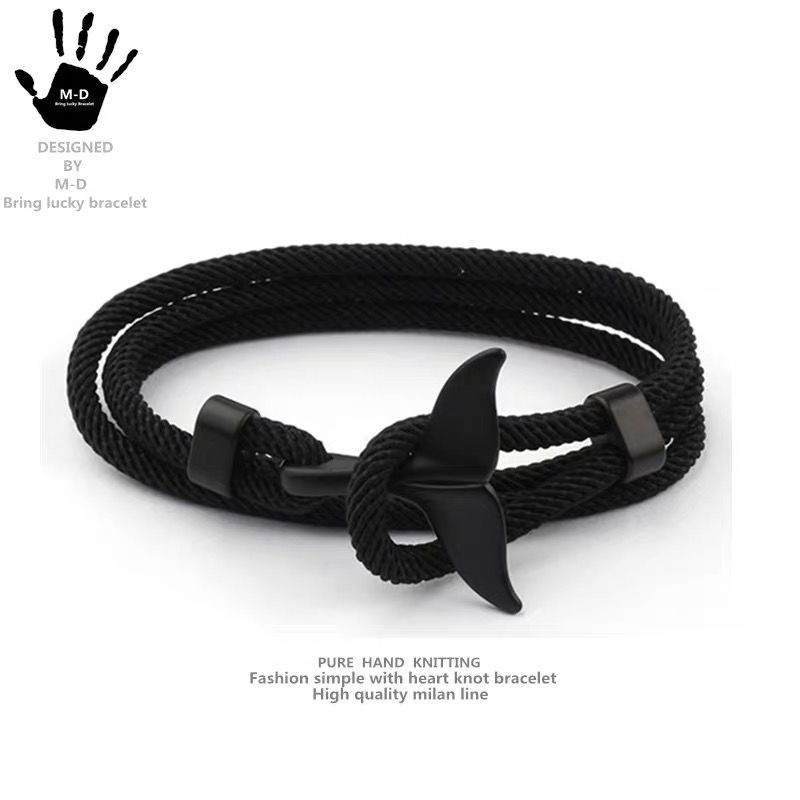 ins european and american fashion brand hand woven hand rope whale tail black anchor bracelet multi-layer winding men and women couple style