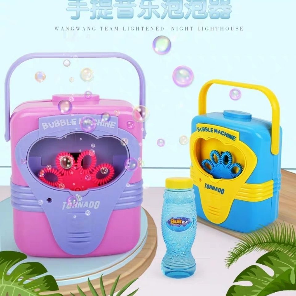 Tiktok Same Style Hot Sale Children's Fun Electric Bubble Gun Portable Automatic Bubble Machine Red and Blue Two-Color Battery Free