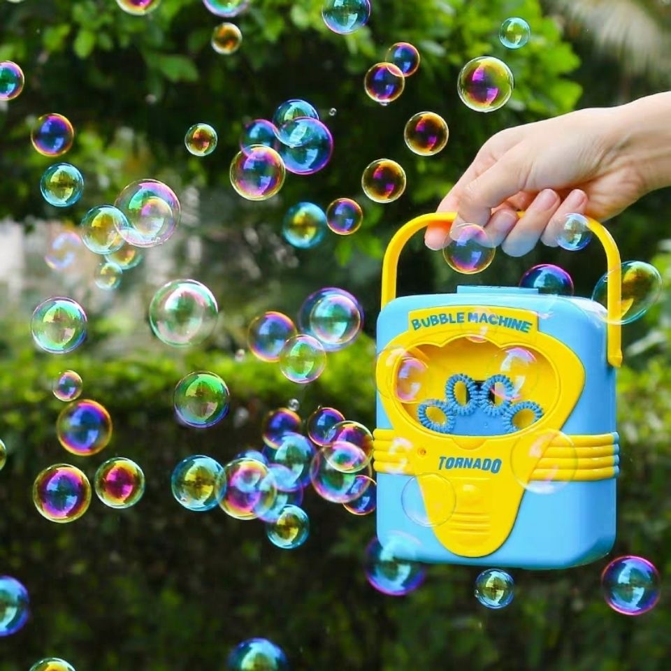 Tiktok Same Style Hot Sale Children's Fun Electric Bubble Gun Portable Automatic Bubble Machine Red and Blue Two-Color Battery Free