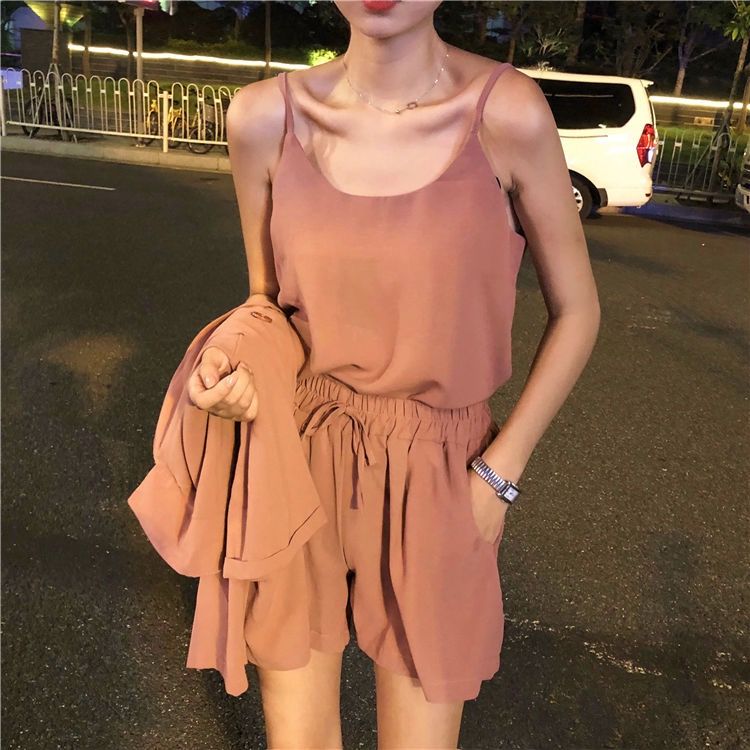 37797-2021春夏新款韩版女神范时尚三件套小吊带西装外套高腰短裤套装女-详情图