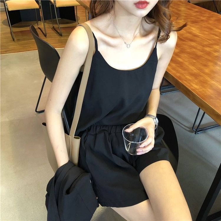 37797-2021春夏新款韩版女神范时尚三件套小吊带西装外套高腰短裤套装女-详情图