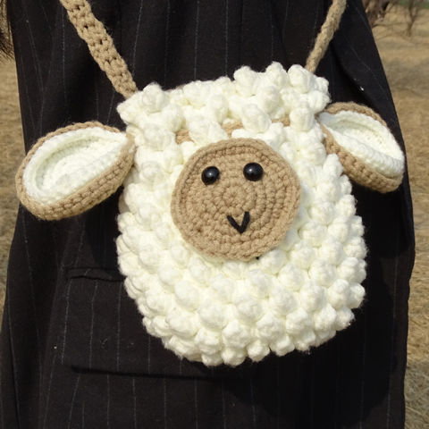 little sheep hand-woven bag crossbody portable diy material package crochet bucket drawstring bag for girlfriend