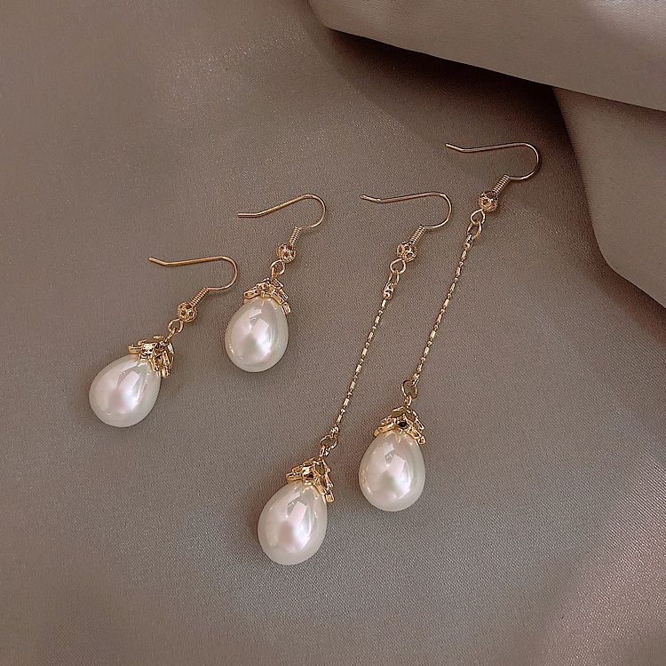 long water drop pearl earrings french elegant retro goddess adult lady like woman style earrings sexy charming ear rings