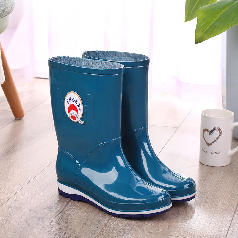 [thick high-end] mid-calf rain boots warm waterproof non-slip plus velvet rain shoes women‘s outdoor work rubber shoes shoe cover winter