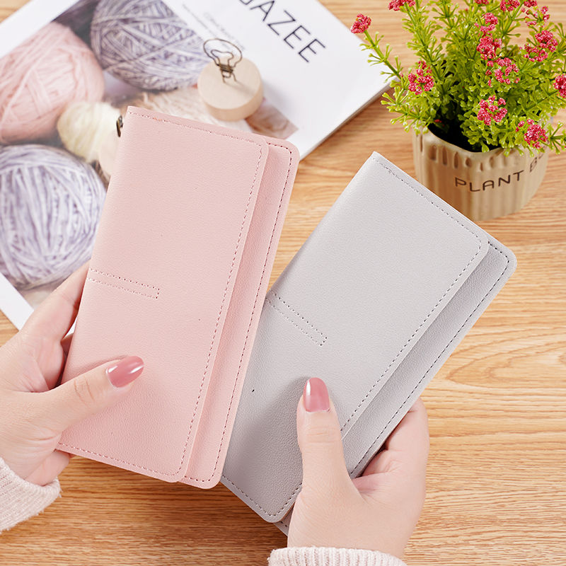 genuine new long wallet women‘s simple ultra-thin large capacity fashion multi-buckle wallet card holder one piece