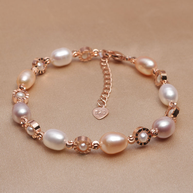 Japanese and Korean Fashion Natural Freshwater Pearl Bracelet Women's Mixed Color Pearl Bracelet Bracelet Gifts for Girlfriend
