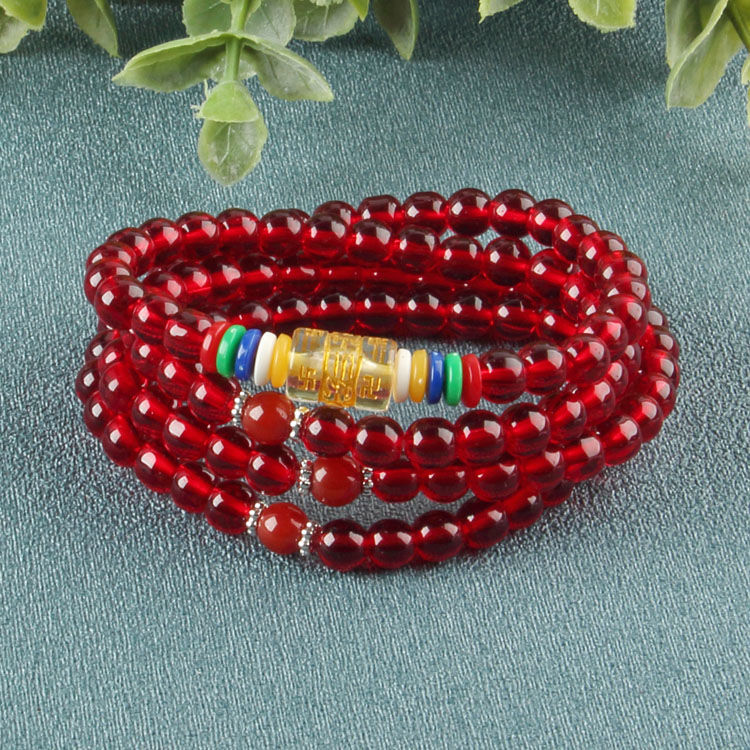 Obsidian Bracelet Red Agate Multi-Circle Bracelet 4 Circle 6mm108 Buddha Beads Bracelet Women's Multi-Circle Bracelet Synthetic