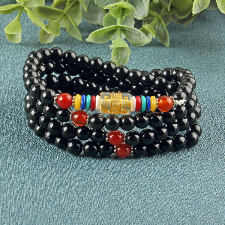 Obsidian Bracelet Red Agate Multi-Circle Bracelet 4 Circle 6mm108 Buddha Beads Bracelet Women's Multi-Circle Bracelet Synthetic