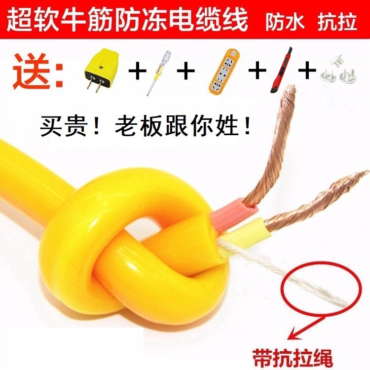 power cord charging cable 2-core yellow beef tendon flexible cable 2-core 2.5/4 square sheath waterproof antifreeze cable