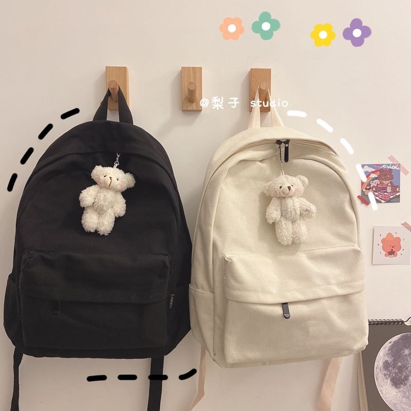 Japanese Style Simple All-Matching Campus Backpack Korean Ins Preppy Style Student Backpack Women Chic Canvas Schoolbag Female