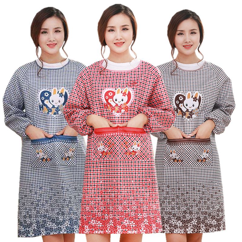 Korean Style Apron Women's Long-Sleeved Oil-Proof Kitchen Overclothes Cute Waist Skirt Work Clothes Household Breathable Mom Clothes