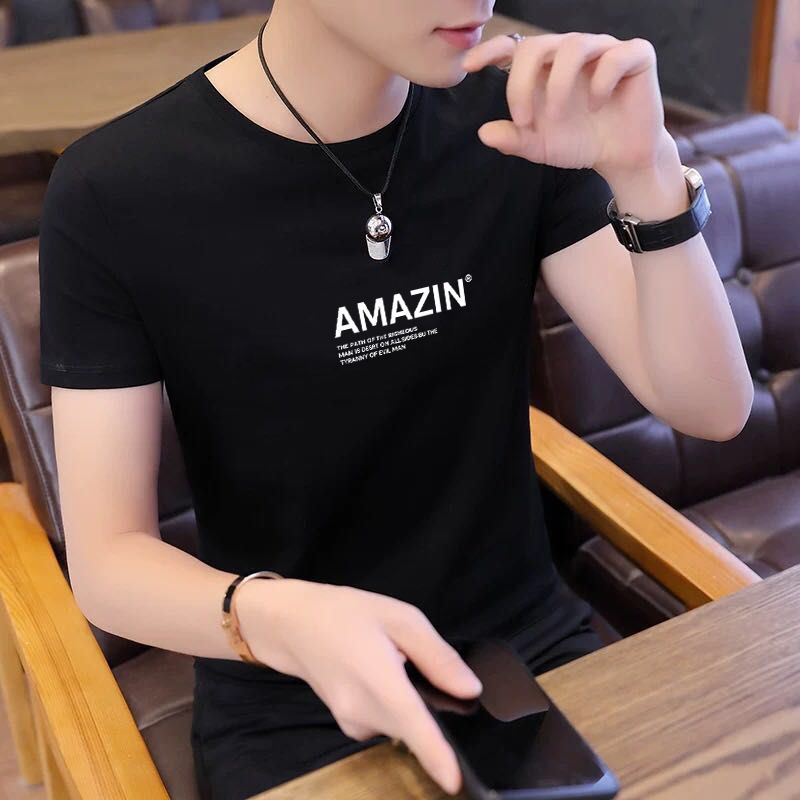 T-shirt Men's Short-Sleeved Junior Male Student Korean Style Simple White Casual Trend plus Size Bottoming Shirt Top Clothes