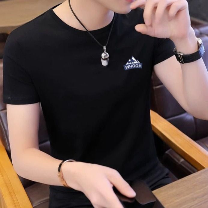 T-shirt Men's Short-Sleeved Junior Male Student Korean Style Simple White Casual Trend plus Size Bottoming Shirt Top Clothes