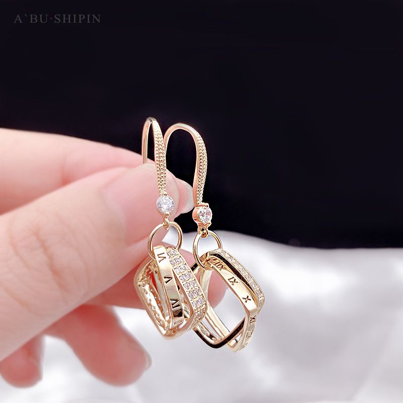 fashion roman digital earrings women‘s geometric square high-grade earrings 2020 new trendy temperament wild ear rings