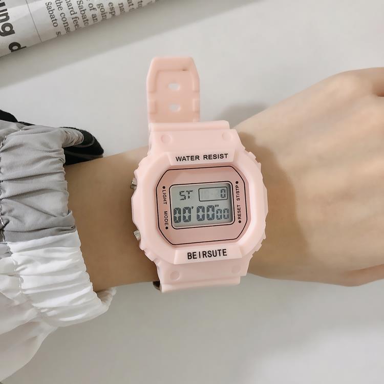 INS Internet Celebrity Cherry Blossom Pink Electronic Watch Girl Middle School Student Korean Simple Waterproof Harajuku College Style Ulzzang