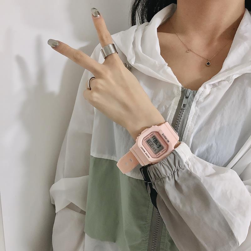 INS Internet Celebrity Cherry Blossom Pink Electronic Watch Girl Middle School Student Korean Simple Waterproof Harajuku College Style Ulzzang