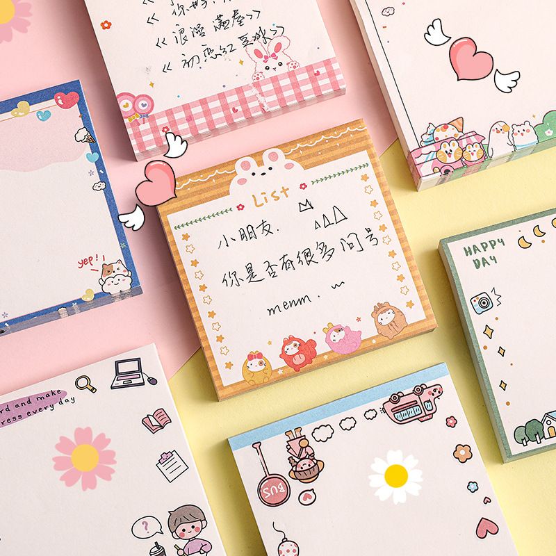 Korean Ins Sticky Notes Cute Cartoon Teenage Girl Student Creative Tear-off Note Pad Self-Adhesive Mark Notebook